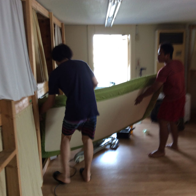Guests helped bed making.